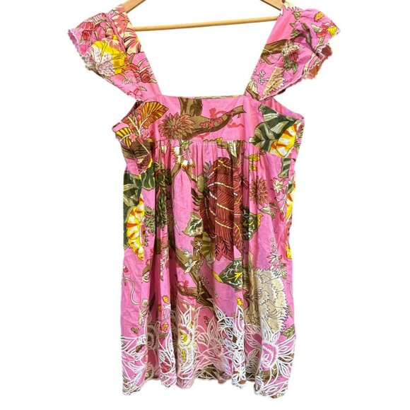 Juliet Dunn Bohemian Pink Retro Floral Embroidered Baby Doll Mini Dress Sz 3 - Picture 3 of 6